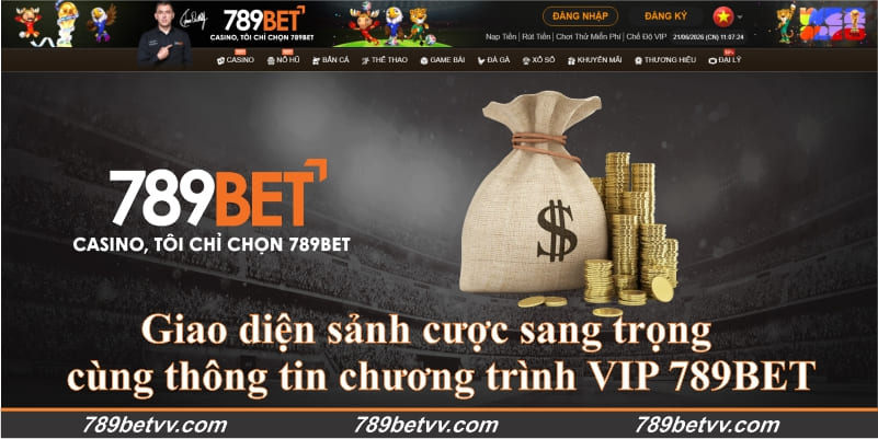 Giao diện sảnh cược sang trọng cùng thông tin chương trình VIP 789BET