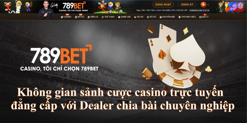 Không gian sảnh cược casino trực tuyến đẳng cấp với Dealer chia bài chuyên nghiệp